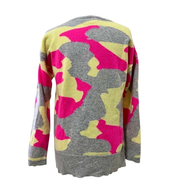 Pure Amici 100% Cashmere Bright Camo Print V Neck Sweater Size XS - Picture 5 of 7